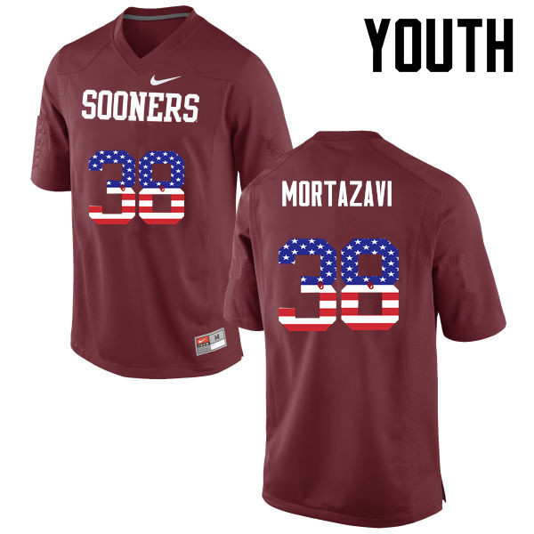 Youth Oklahoma Sooners #38 Cameron Mortazavi College Football USA Flag Fashion Jerseys-Crimson